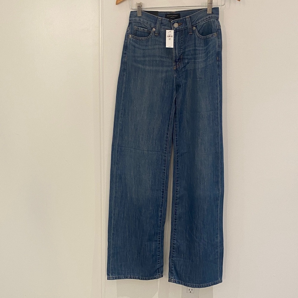 NWT Banana Republic Wide Leg Jeans High Rise Relaxed Fit Medium Wash 00/24 Tall